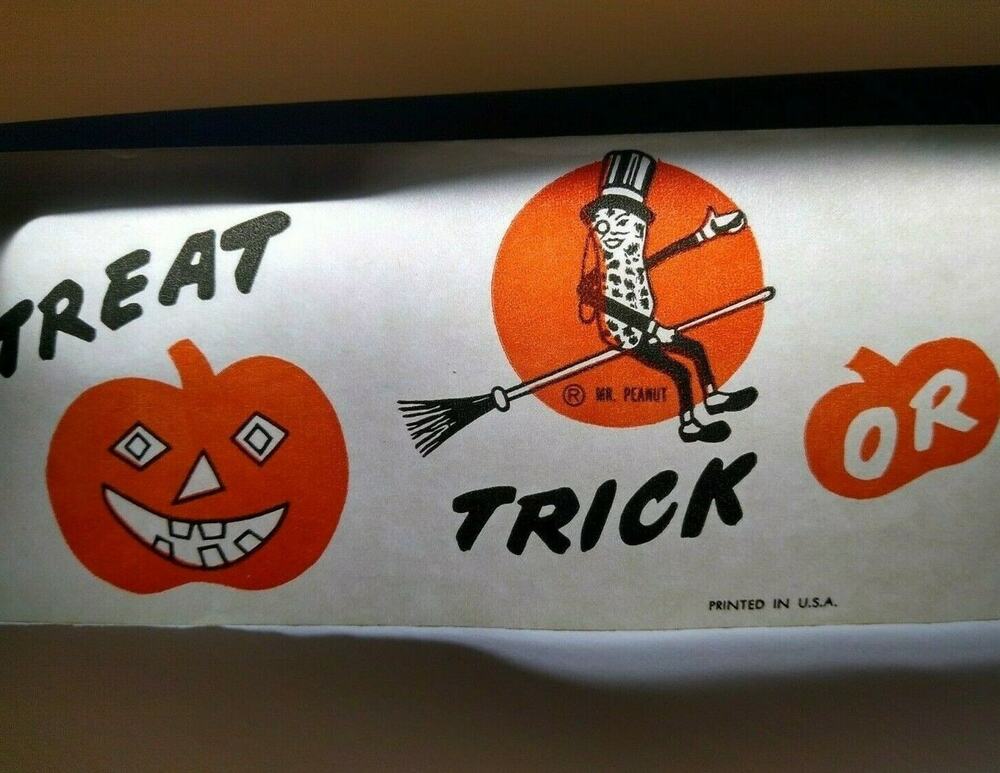 Mr Peanut Halloween Wax Paper Steamer Banner Original 1940s Planters Peanuts Art
